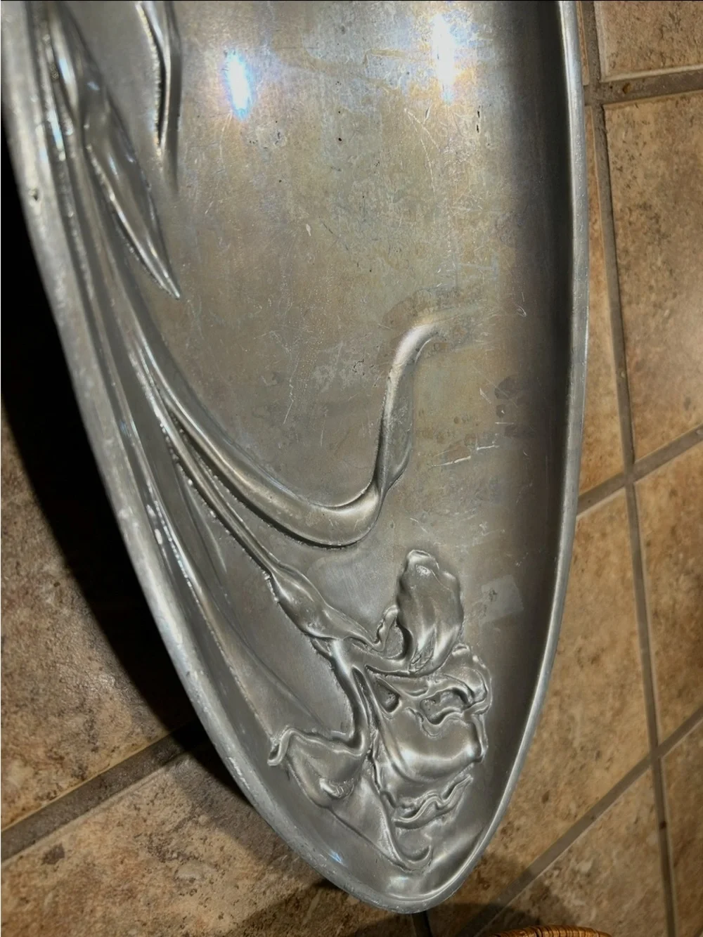 Vintage Lenox Ornate Silver-Gray Decorative Oval Tray with Floral & Butterfly